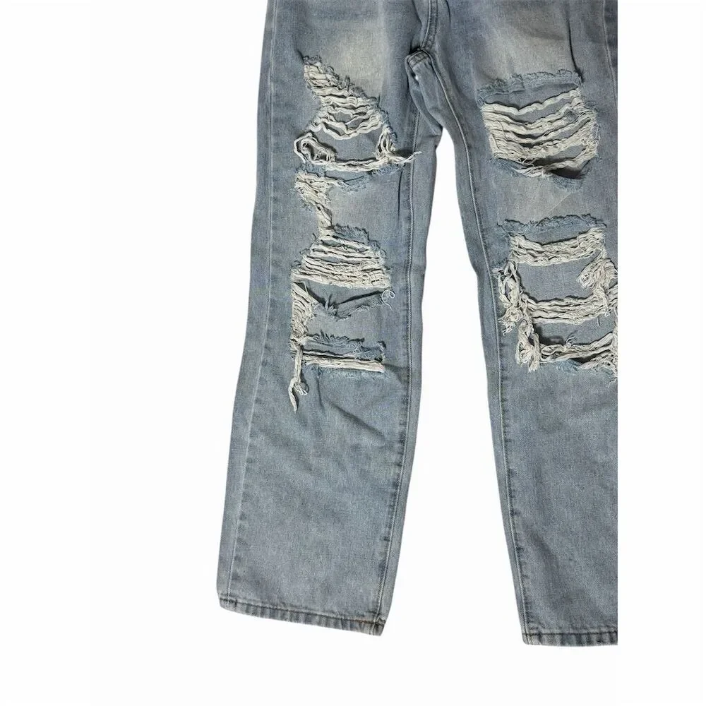 GIRLS SHEIN Petite Distressed Wide-Leg Jeans S Blue Light Wash